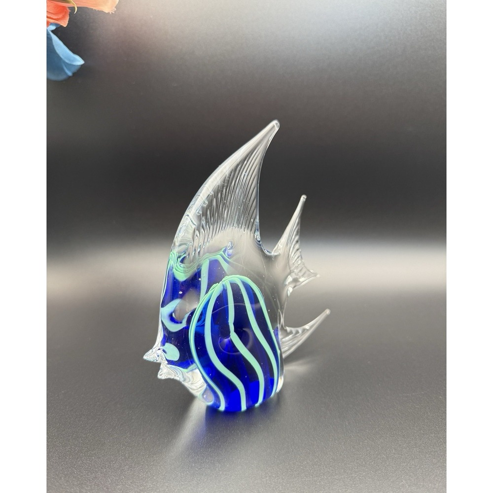 Murano Style Art Glass Angel Fish Blue/Teal Paperweight Hand Blown 4.5"Long - Picture 4 of 10